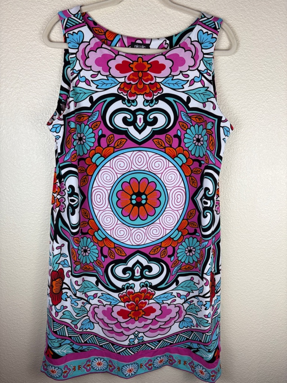 Nicole by Nicole Miller Bold Colorful Mandala Sleeveless Shift Dress Size L